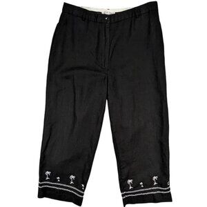 Jillian Jones Crop Pants Womens 12 Black 100% Linen Resort Coastal Tropical Chic
